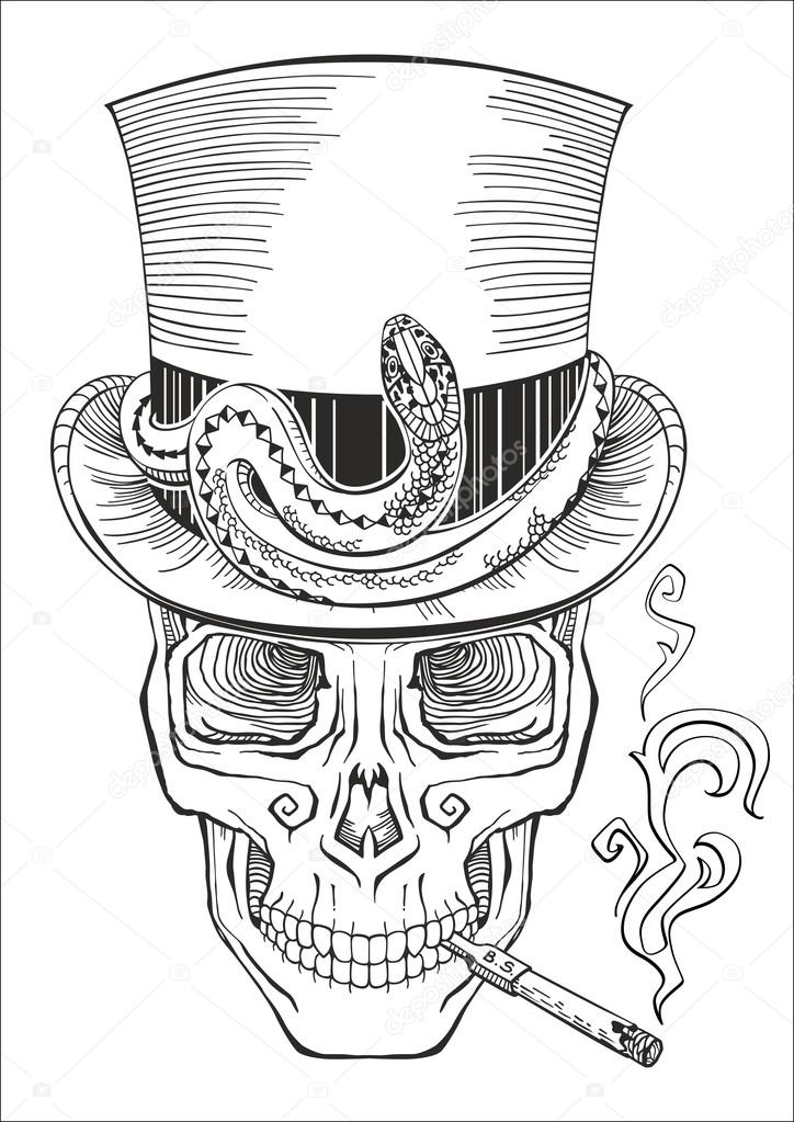 human skull in a top hat