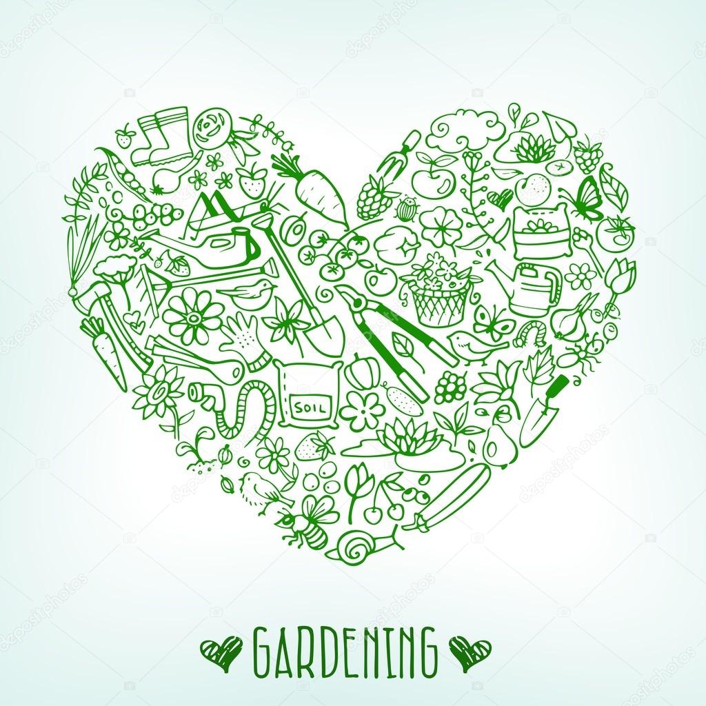 hand drawn garden icons background