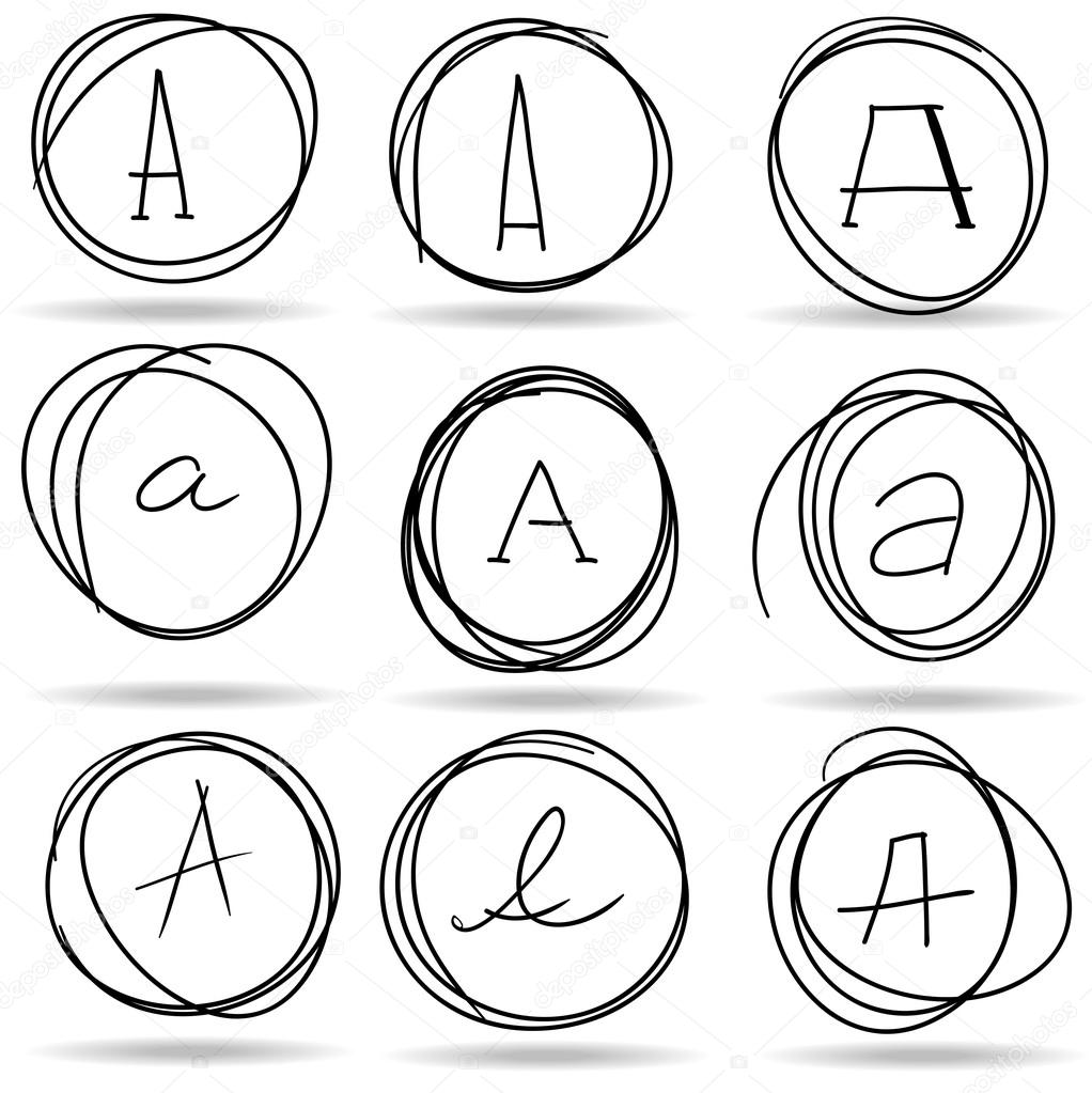 Scribble circles or highlights with A letters, vector