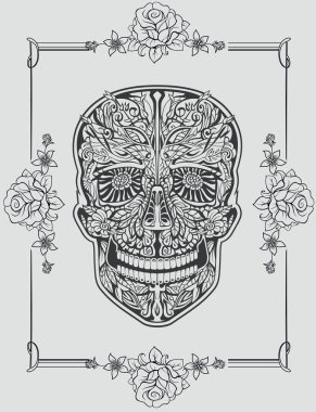 insan kafatası çiçeklerden yapılmış