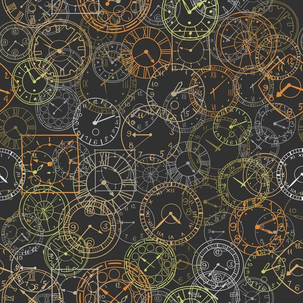 Horloge vectorielle doodle, fond sans couture — Image vectorielle