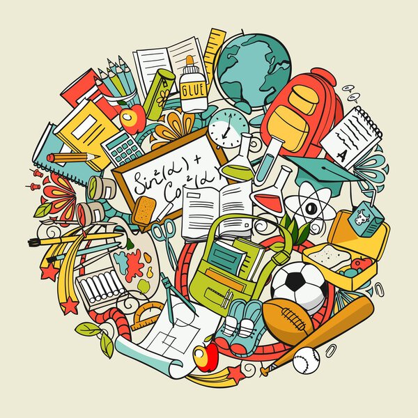 бесплатные школьные принадлежности в стопке
