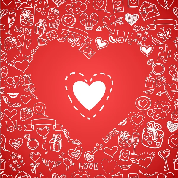 Amor e corações doodles, fundo vetor — Vetor de Stock
