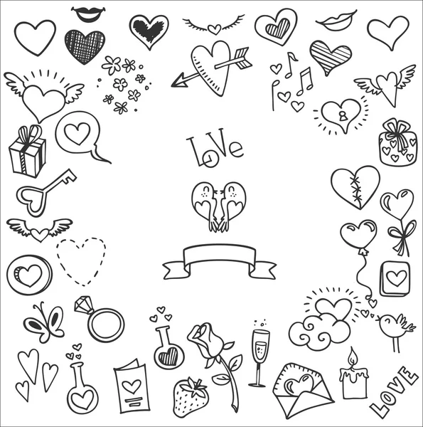 Αγάπη και καρδιές doodles — Διανυσματικό Αρχείο