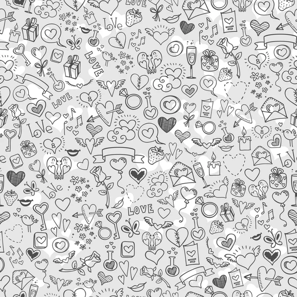 Love and hearts doodles, seamless background — Stockvector