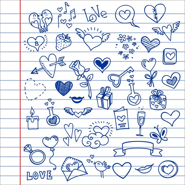 Liebe und Herzen Doodles — Stockvektor