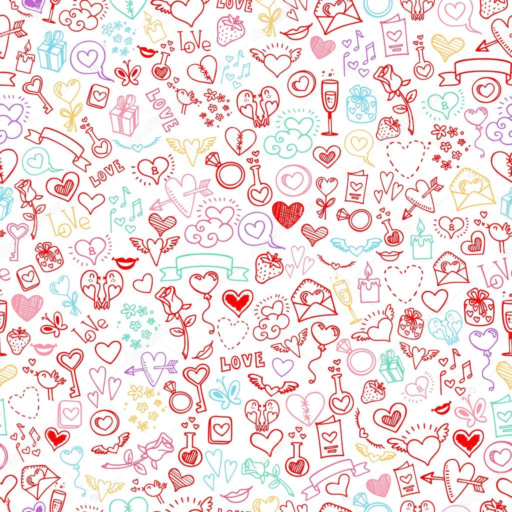 love and hearts doodles, seamless background