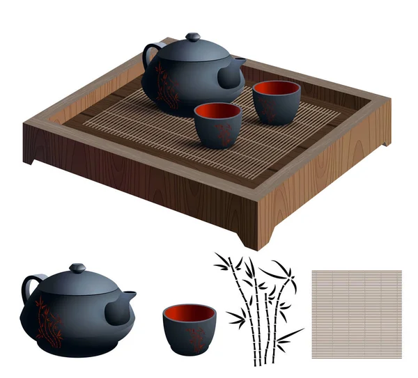 Китайский Чайник Чашки — стоковый вектор