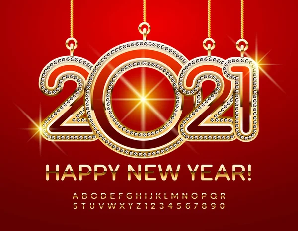Vector Glückliches Neues Jahr 2021 Grußkarte Mit Brillanter Dekoration Goldene — Stockvektor