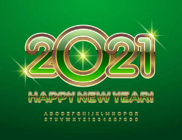 Vector Feliz Ano Novo 2021 Cartão Saudação Elite Green Gold — Vetor de Stock