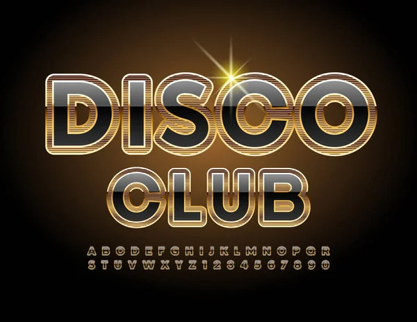 Vector Premium Emblema Disco Club Brillante Fuente Negra Dorada Estilo — Archivo Imágenes Vectoriales