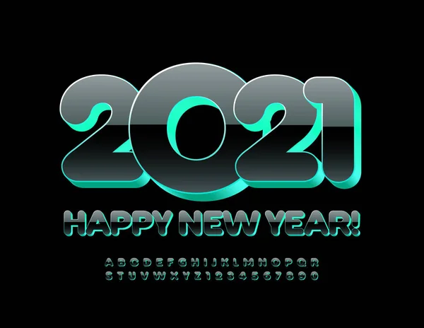 Feliz Año Nuevo 2021 Tarjeta Felicitación Vectorial Fuente Brillante Moda — Vector de stock