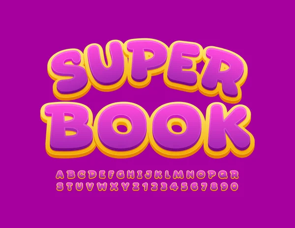 Vektor Képregény Jel Super Book Violet Yellow Vicces Font Abc — Stock Vector