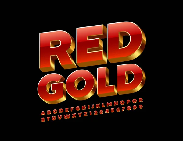 Vector Red Gold Alphabet Letters Numbers Set Shiny Font — Stock Vector