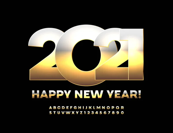 矢量时尚贺卡 2021年新年快乐 新的豪华字体 黄金字母及数字集 — 图库矢量图片