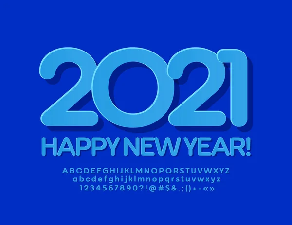 Vector Moderne Wenskaart Gelukkig Nieuwjaar 2021 Minimalistisch Blauw Lettertype Trendy — Stockvector