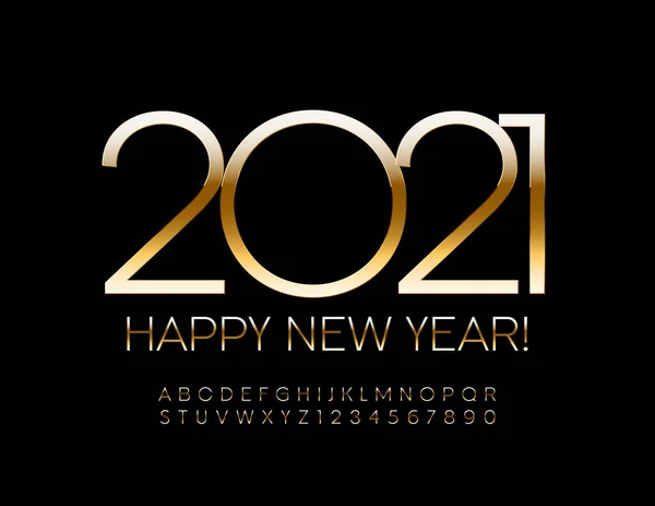 祝您2021年新年快乐 新别致字体 精美的黄金大写字母字母和数字集 — 图库矢量图片