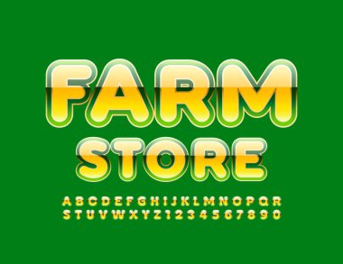 Vektör yeşili çiftlik amblemi. Parlak modern yazı tipi. Yaratıcı Alfabe Harfleri ve Sayıları