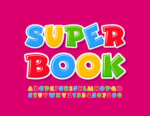 Vector Bright Banner Super Book Funny Alphabet Letters Numbers Set — Stock Vector