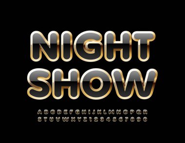 Vektör lüks İşaret Gecesi Şovu. Şık Rich Font. Parlak Siyah ve Altın Alfabe Harfleri ve Sayıları