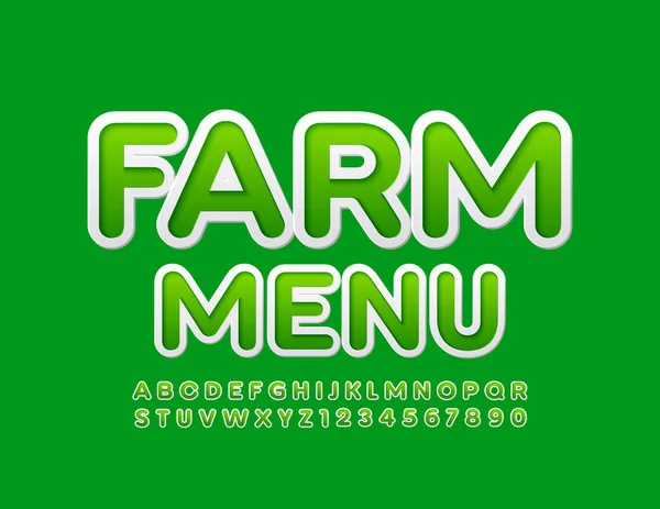 Vector Brillante Emblema Farm Menu Etiqueta Creativa Font Letras Números — Vector de stock