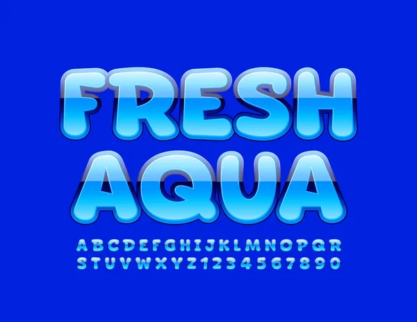 Vector Eco Sinal Fresh Aqua Fonte Azul Brilhante Letras Números — Vetor de Stock