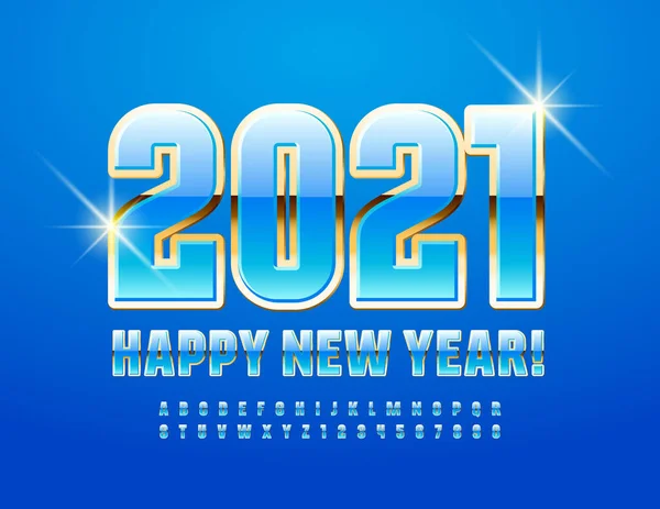 Vector Luxus Grußkarte Frohes Neues Jahr 2021 Blaues Und Goldenes — Stockvektor