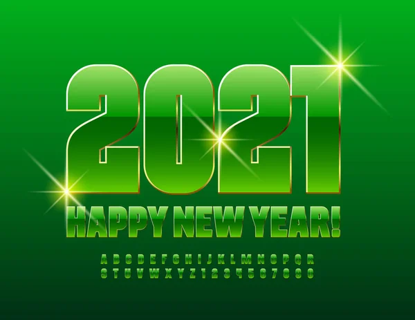 Vektör Şık Tebrik Kartı Mutlu Yıllar 2021 Yeşil Altın Parlak — Stok Vektör