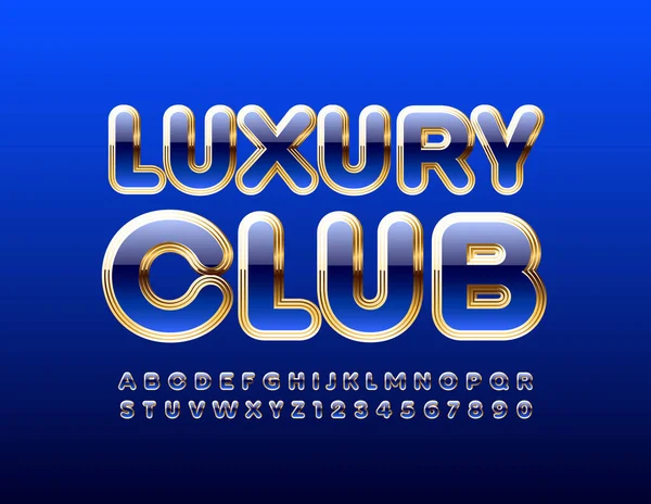 Vector Chique Embleem Luxe Club Blauw Goud Luxe Lettertype Glanzende — Stockvector
