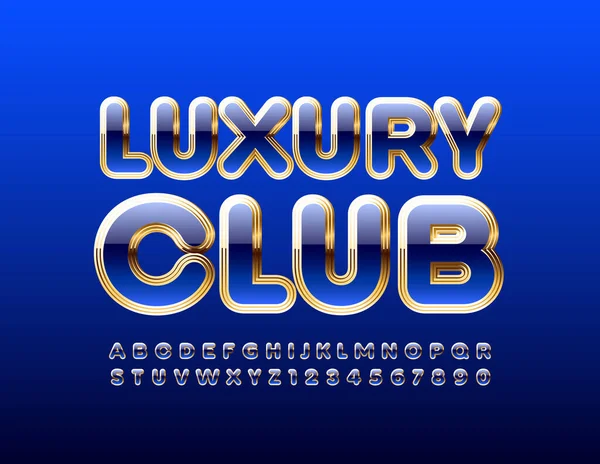 Vector Chique Emblema Luxury Club Fonte Luxo Azul Dourado Letras — Vetor de Stock