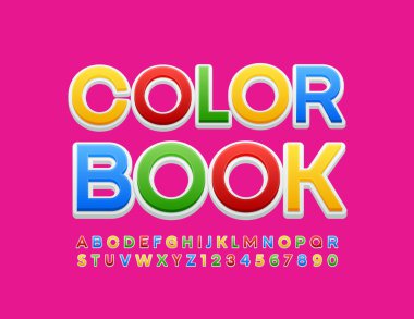 Modern alfabe harfleri ve sayıları olan vektör eğitici amblem renk kitabı. Parlak yaratıcı Yazıtipi