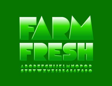 Vektör Yaratıcı Rozet İmza Taze. Parlak Yeşil Yazı Tipi. Soyut biçim Alfabe Harfleri ve Sayılar kümesi