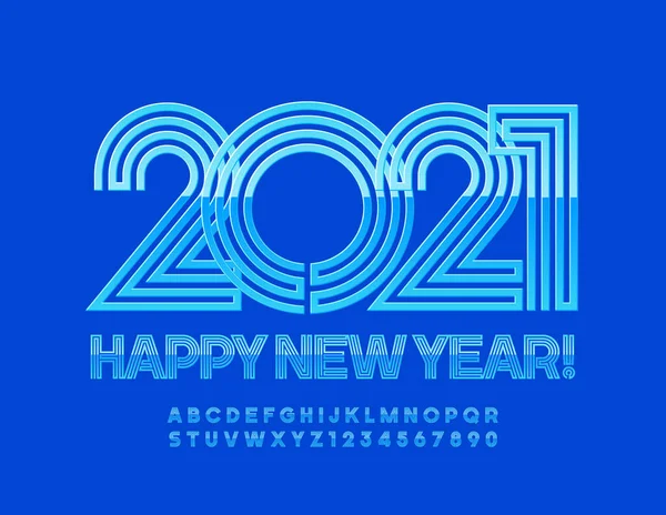 Vector Wenskaart Gelukkig Nieuwjaar 2021 Abstracte Stijl Lettertype Maze Blue — Stockvector