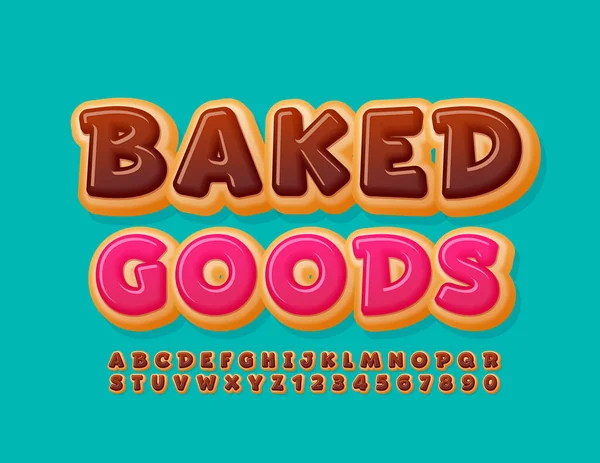 Vetor Saboroso Emblema Baked Goods Choco Cake Font Letras Números — Vetor de Stock