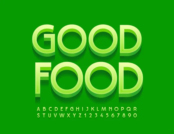 Tarjeta Felicitación Vectorial Moderna Good Food Elegante Fuente Verde Moda — Vector de stock