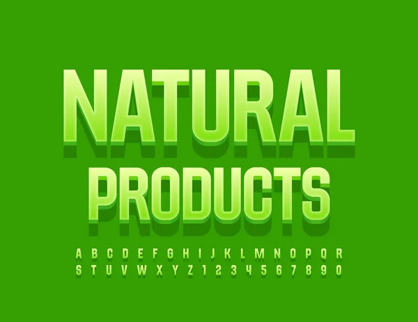 Vetor Verde Emblema Produtos Naturais Fonte Moda Elegante Moderno Alfabeto — Vetor de Stock