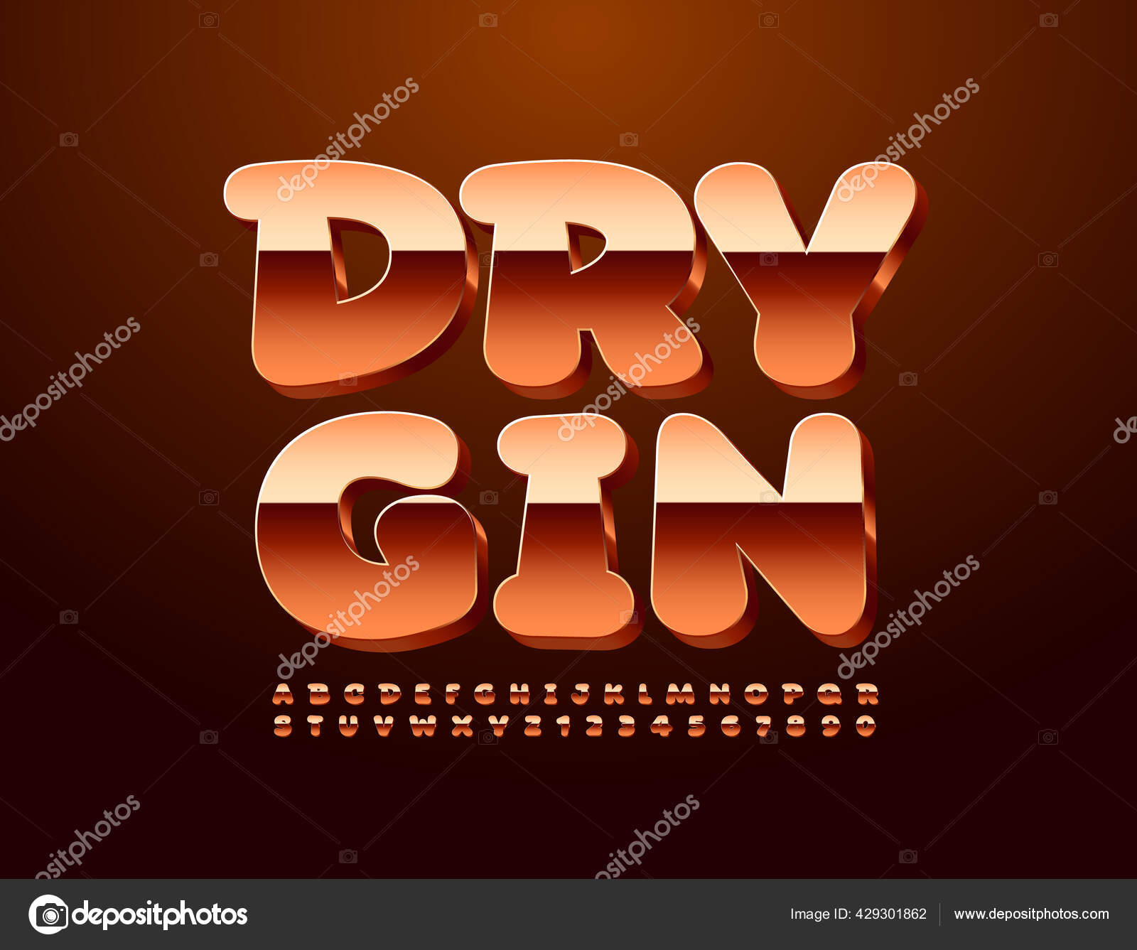 Vector Luxury Sign Dry Gin Pink Gold Font Glossy Alphabet Stock Vector