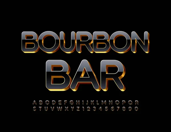 Vector Luxus Logo Bourbon Bar Schwarz Goldene Eliteschrift Glänzende Alphabet — Stockvektor