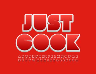 Vektör parlak kart. Sadece aşçı. Kırmızı ve beyaz yaratıcı yazı tipi. Soyut Alfabe Harfleri ve Sayıları Ayarlandı