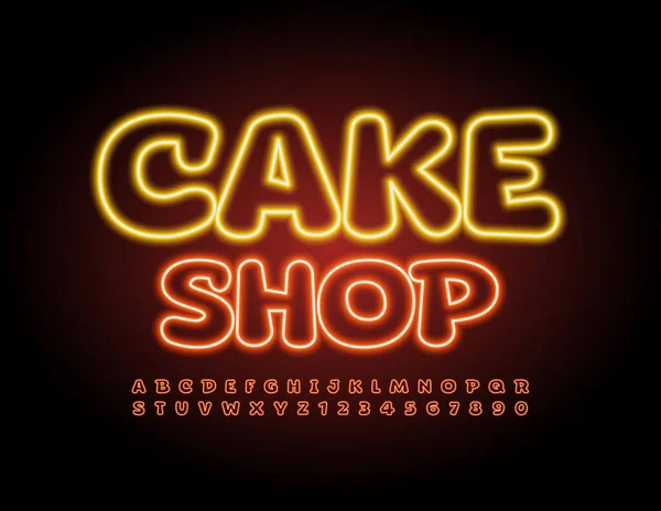 Vector Neon Logo Cake Shop Led Illuminated Font Luz Brilhante —  Vetores de Stock