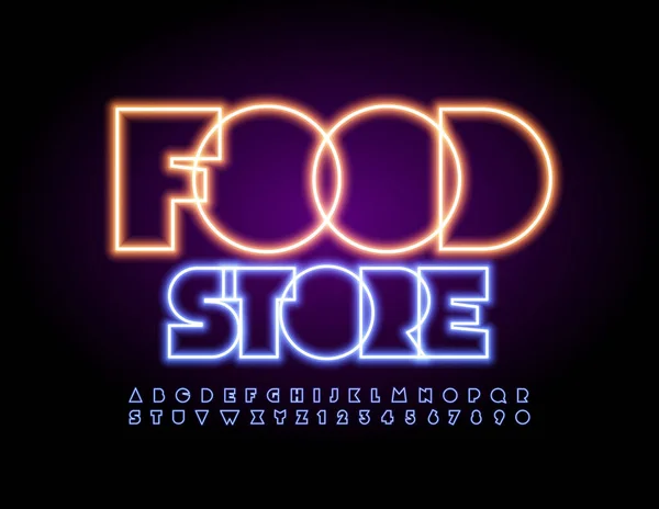 Vector Creatief Logo Food Store Neon Light Font Verlichte Set — Stockvector
