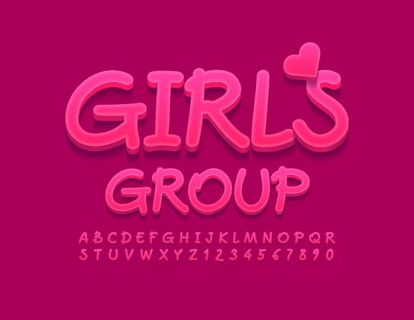 矢量明亮的标志女孩团体与心形装饰 粉红创意字体 艺术字母表字母和数字集 — 图库矢量图片