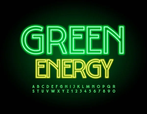 Wektorowy Plakat Ekologiczny Green Energy Elegancka Iluminowana Czcionka Led Neon — Wektor stockowy