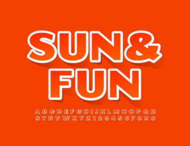 Vektör yaratıcı poster Eğlence ve Eğlence. Turuncu parlak yazı tipi. Etiket stili Alfabe Harfleri ve Sayılar kümesi