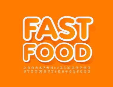 Etiketli Fast Food 'un yaratıcı amblemi. Turuncu Alfabe Harfleri ve Sayıları Ayarlandı