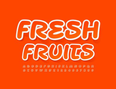 Vektör parlak işaret Fresh Fruits. Çıkartma stili yazı tipi. Yaratıcı harf ve sayılar kümesi