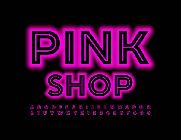 Vector Glamour Sign Pink Shop Neon Gloeiend Lettertype Elektrische Led — Stockvector