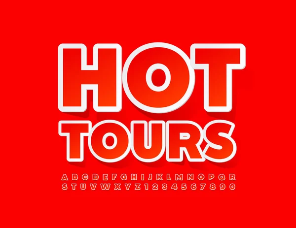 Promo Banner Vettoriale Hot Tours Carattere Rosso Brillante Set Lettere — Vettoriale Stock