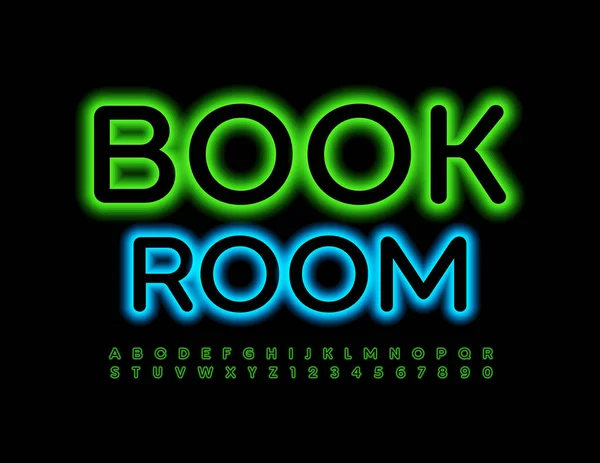 Vektor Neon Embléma Könyvszoba Zöld Megvilágított Font Ragyogó Ábécé Betűk — Stock Vector