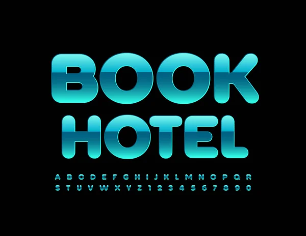 Signo Negocio Vectorial Book Hotel Fuente Azul Brillante Conjunto Letras — Archivo Imágenes Vectoriales